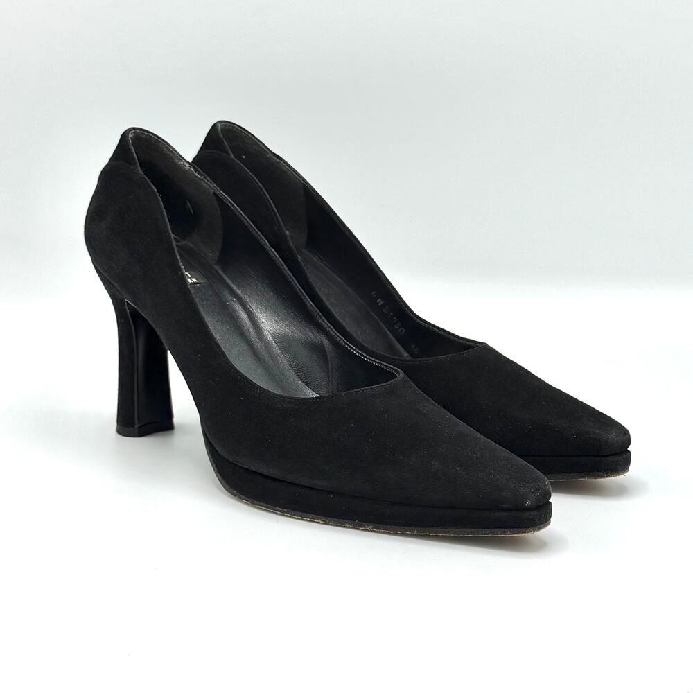 Vintage Stuart Weitzman Black Suede Pointed Toe Pumps 8.5 90s Dark Feminine
